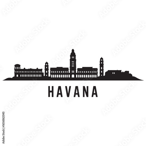 Havana skyline silhouette. Landscape Havana, Cuba. Vector illustration. Vector black silhouette. with white background