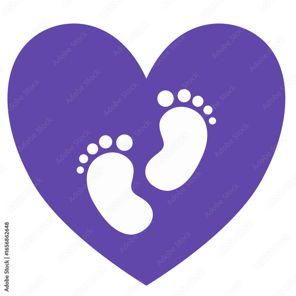 Purple Heart with Baby Footprints Symbol of Love and New Life Purple Heart with Baby Footprints Symbol of Love and New Life