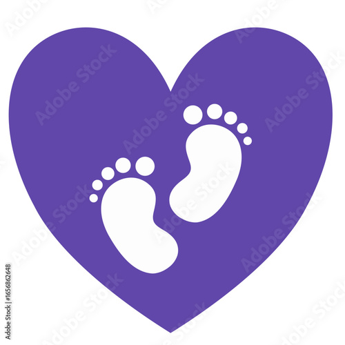 Purple Heart with Baby Footprints Symbol of Love and New Life