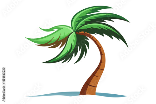 Vibrant, stylized palm tree swaying gently in the breeze, evoking tropical paradise and vacation dreams for your next project.
