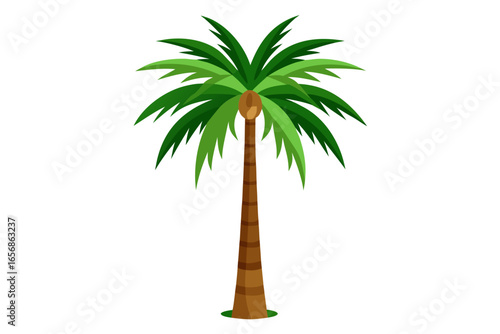 Vibrant green palm tree with lush fronds and textured trunk, perfect for tropical vacation promotions, summer branding, and beach-themed designs evoking sunny paradise.
