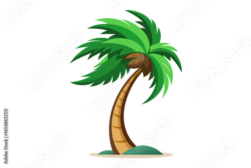 Vibrant palm tree swaying gently on a sandy island, perfect for tropical vacation promotions, summer events, and beachside branding, evoking relaxation and paradise.
