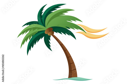 Vibrant cartoon palm tree with coconuts and flowing leaves captures the essence of a sunny tropical vacation, perfect for summer designs and holiday themes.