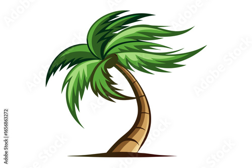Vibrant green palm tree swaying gently, evoking tropical paradise, beach vacation, and summer relaxation for your next project.