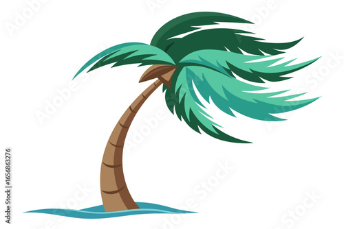 Vibrant palm tree swaying gently in turquoise ocean waves, evoking a serene tropical paradise getaway perfect for vacation marketing and summer themes.