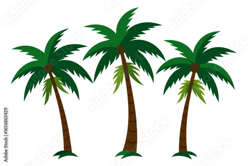 Vibrant trio of stylized palm trees evoking tropical paradise and summer vacation vibes, perfect for beach-themed designs and travel promotions