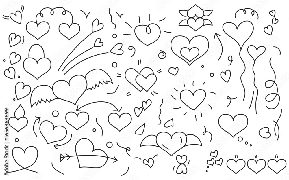 Obraz premium Doodle hearts vector pattern for valentine's day