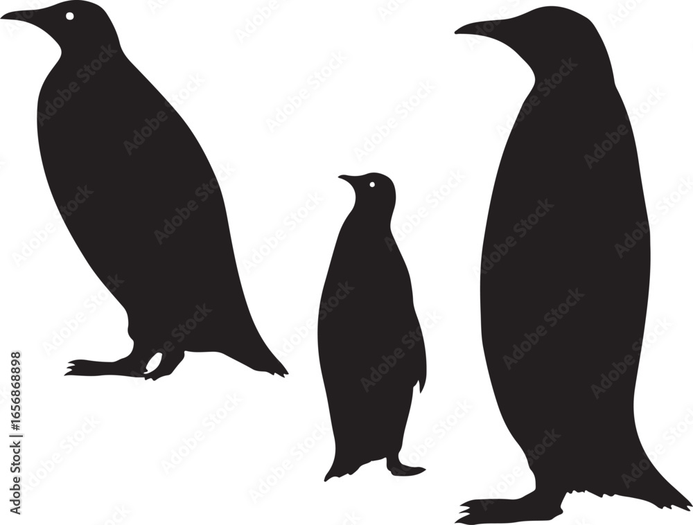 Naklejka premium Silhouette Penguins Family Illustration Wildlife Scene