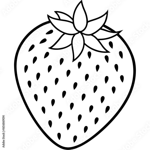 Strawberry fruit fresh and juicy natural illustration with intricate leaf and seed details white and black illustration
