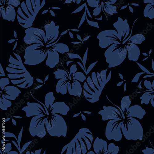 Seamless patter with blue flowers. Vector illustration. Fabric print