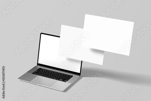 Laptop computer with  black screen mockup. 3D rendering.