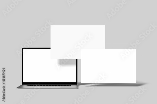 Modern laptop computer with  black screen mockup. 3D rendering.