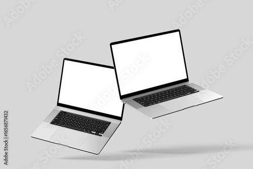 Two laptop computer with  black screen mockup. 3D rendering.