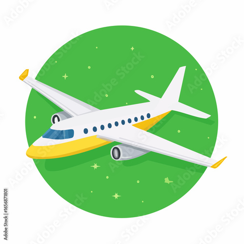 Animation of a cartoon airplane with blinking lights flying in a loop across a green screen background, editable vector style