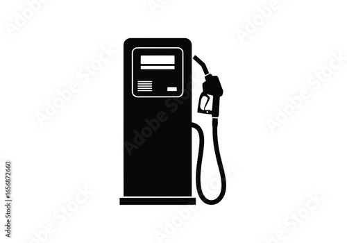 Vector illustration of black silhouette of a gas station pump with a hose and nozzle