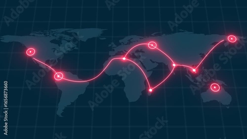 Glowing Red Path of Flagged Transactions on World Map Illustrating Suspicious Financial Activity