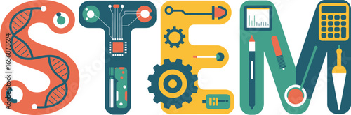 STEM acronym made of science and technology icons