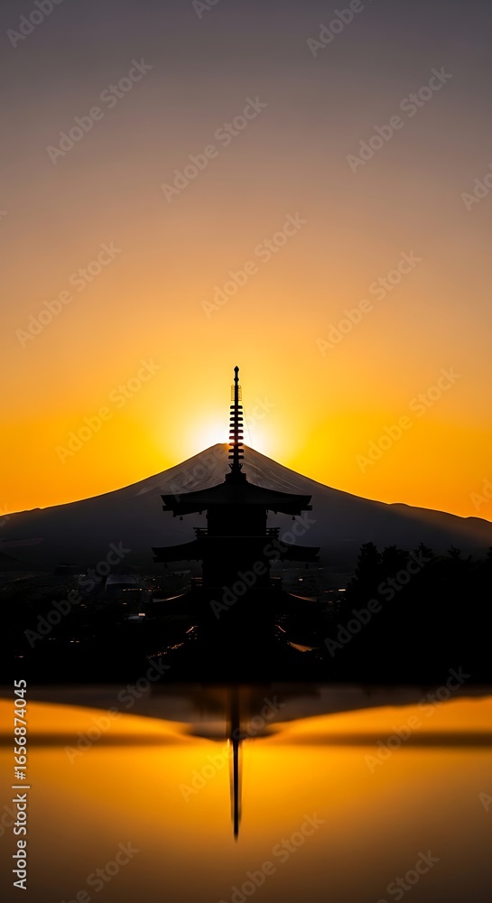 Fototapeta premium Mount Fuji and Chureito Pagoda at Sunrise in Japan