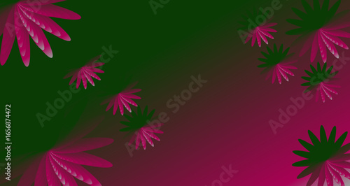 Abstract floral design with gradient background in pink and green hues