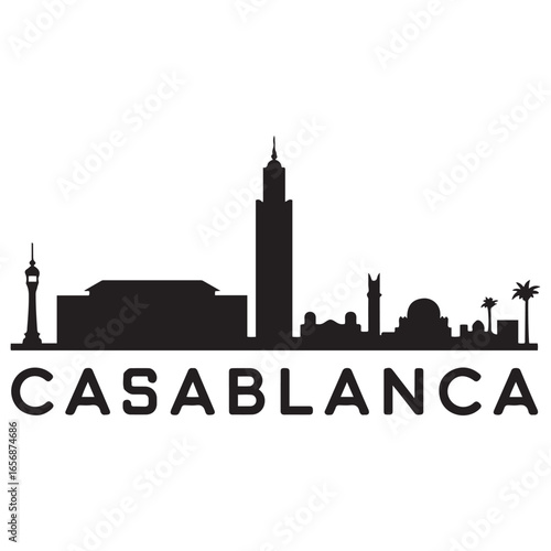 Vector Casablanca skyline. Travel Casablanca famous landmarks. Business and tourism concept for presentation, banner, web site. Vector black silhouette. with white background
