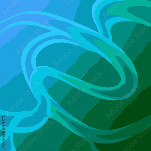 Abstract flowing lines in a teal and green gradient color scheme. Dynamic design with fluid forms, suitable for digital backgrounds, presentations, or other design projects.