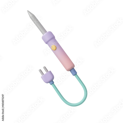 Cute pastel soldering iron with power cord isolated on transparent background