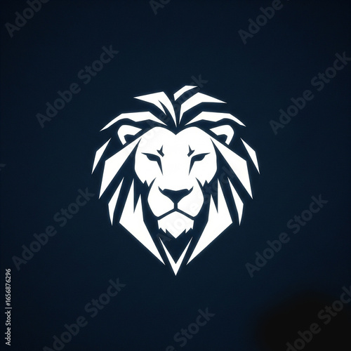 Majestic white lion head logo on dark background