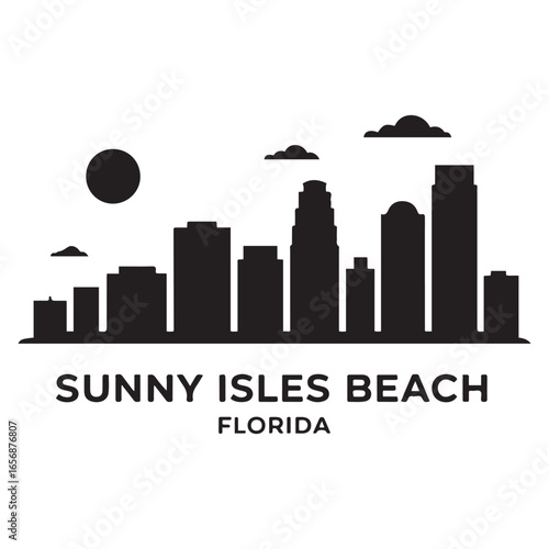 Sunny Isles Beach skyline silhouette. Landscape Sunny Isles Beach, Florida. Vector illustration. Vector black silhouette. with white background