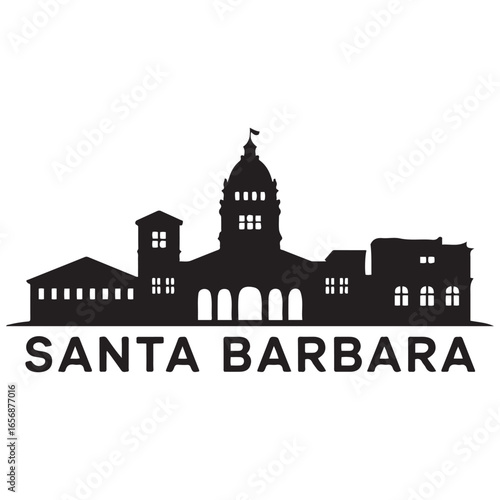 Wallpaper Mural Santa Barbara skyline silhouette. Black Santa Barbara city. Vector black silhouette. with white background Torontodigital.ca