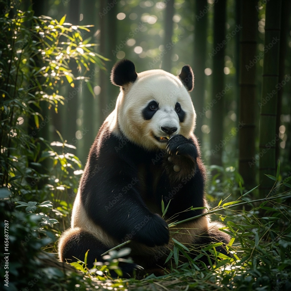 Fototapeta premium giant panda eating bamboo