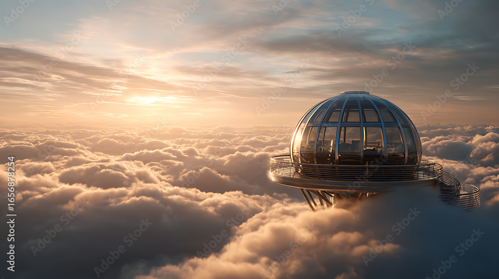 Obraz premium Futuristic Sky Observatory with Golden Reflections – Photo-Realistic 8K Image