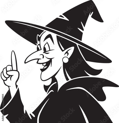 Halloween Witch Character with Pointing Finger and Pointed Hat illustration drawing