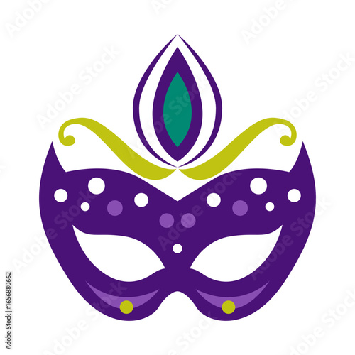 Elegant purple masquerade mask with ornate details and vibrant color accents, perfect for festive celebrations and design projects