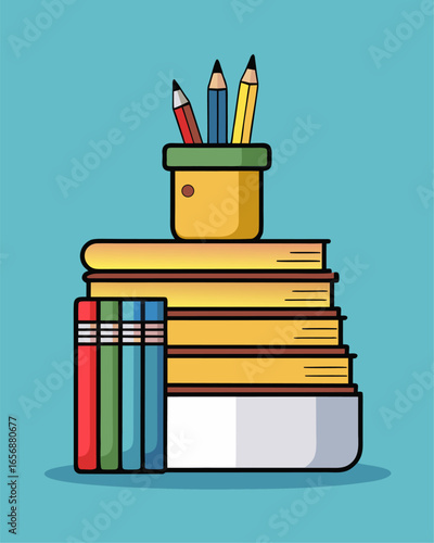 Vertical stack of books close up view educational or literary concept