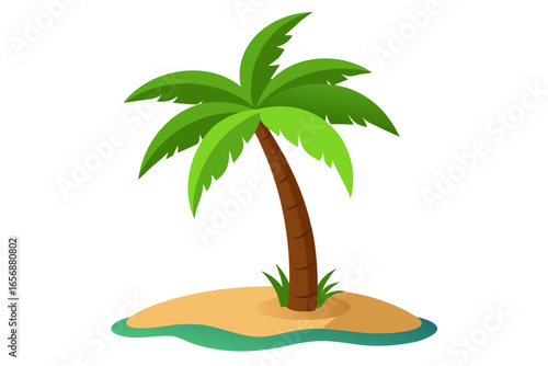 Vibrant palm tree on a sandy island paradise with turquoise water, evoking tropical vacation dreams and serene beach escapes for your next project