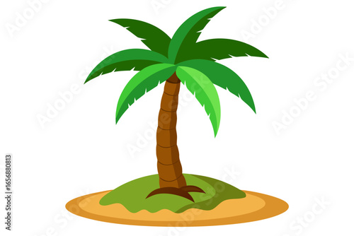 Vibrant cartoon palm tree on a small tropical island, evoking sunny beach vacations and exotic destinations for summer holiday marketing and travel promotions