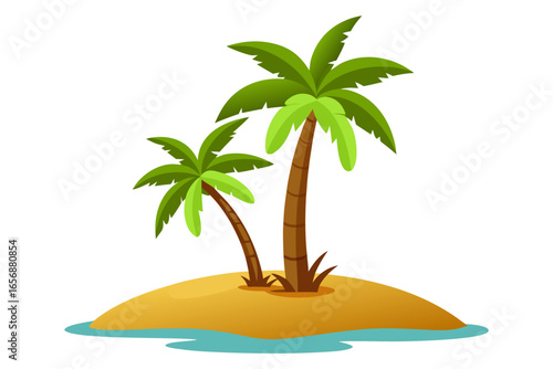Escape to idyllic tropical paradise featuring lush palm trees swaying gently on a sun-kissed sandy island surrounded by clear turquoise waters, evoking vacation dreams and serene getaways.