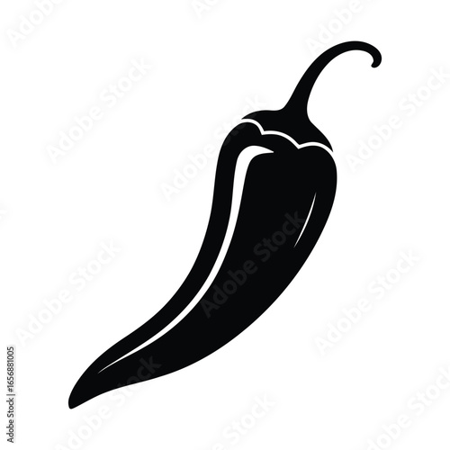 Black silhouette vector illustration of a hot chili pepper