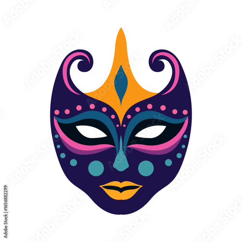 Vibrant decorative mask with intricate patterns and colorful accents for festivals or cultural celebrations