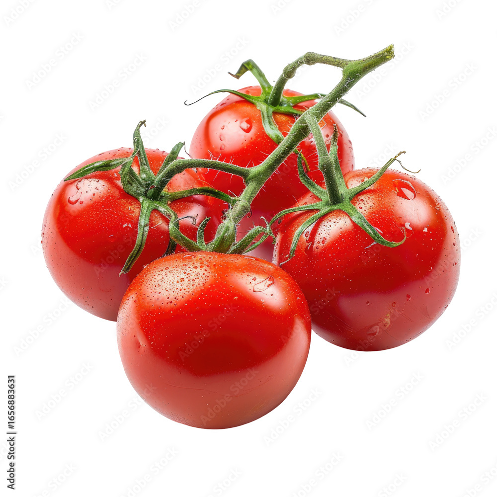 Tomatoes Bunch Still Life Red Fruits on Vine, in Kitchen on Black Background Tomatoes Bunch Still Life Red Fruits on Vine, in Kitchen on Black Background