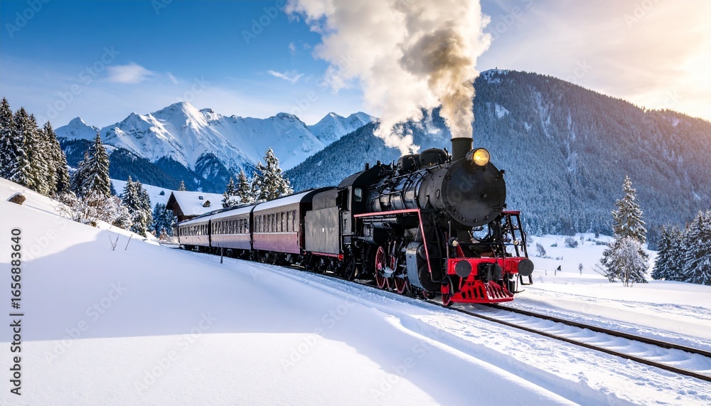 Obraz premium Train in winter mountains