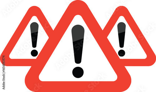 Three red triangle warning signs with exclamation points indicating potential hazards or dangers ahead