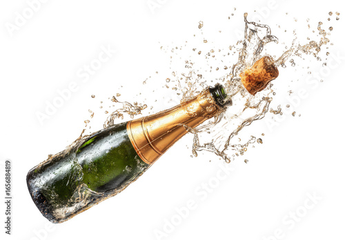a bottle opening with champagne splashing, jpeg, png, transparent