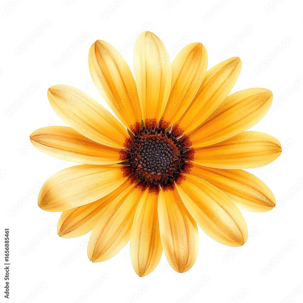 Obraz premium and keyword list based on the image.. Yellow Flower Bloom, Isolated on Black Background, Botanical Close-Up Image.