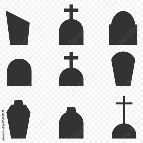 Vector Headstone and Tombstone Collection – Cemetery and Memorial Icons on Transparent Background. EPS 10.