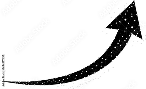 A curved arrow icon with a black and white line and white dots on a white background. Flat style. An arrow icon for your website, logo, app, and UI design. The arrow indicates a direction symbol. 