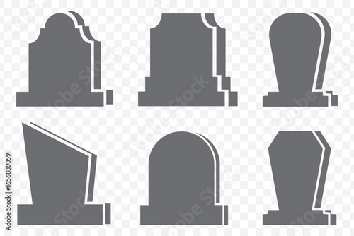 RIP Gravestone Vector Set – Halloween Horror Graveyard Elements in Gray Color on Transparent Background. EPS 10.