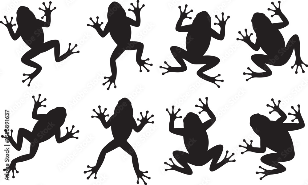 Fototapeta premium Frog Silhouette Vector Set Amphibian Wildlife Pond Creature Nature Graphic