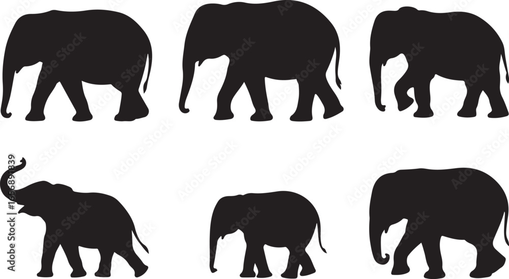 Naklejka premium Elephant Silhouette Vector Art Collection Walking and Standing Animals