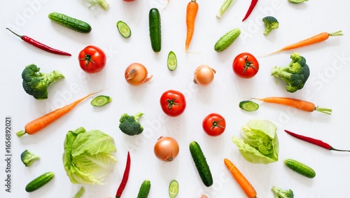 Fresh Organic Vegetables and Colorful Healthy Ingredients Flat Lay